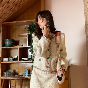 Vintage French Retro Suit Women's Spring Autumn Jacket and Skirt Two-Piece Set - Chic 90s Inspired Fashion