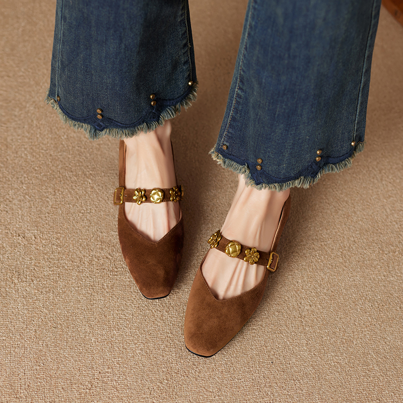 Vintage French Square Toe Mary Jane Shoes for Women - Genuine Leather Low Chunky Heel Flats for Commuting Vintage French Square Toe Mary Jane Shoes for Women - Genuine Leather Low Chunky Heel Flats for Commuting