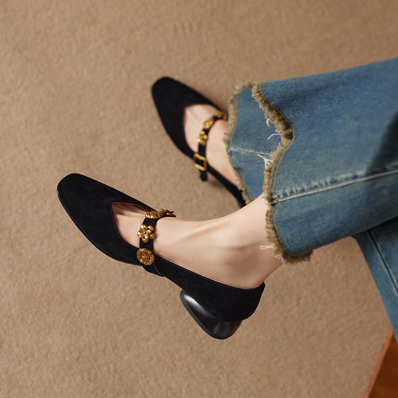 Vintage French Square Toe Mary Jane Shoes for Women - Genuine Leather Low Chunky Heel Flats for Commuting Vintage French Square Toe Mary Jane Shoes for Women - Genuine Leather Low Chunky Heel Flats for Commuting