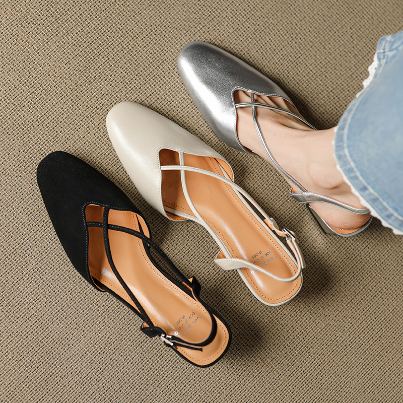 Vintage French Style Genuine Leather Mid-Heel Sandals for Women - Sweet Cross Strap Design, Slimming Fashion Footwear Vintage French Style Genuine Leather Mid-Heel Sandals for Women - Sweet Cross Strap Design, Slimming Fashion Footwear
