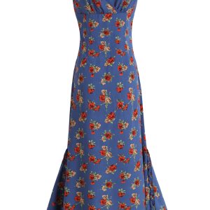 Vintage French-Style V-Neck Floral Dress for Women - Age-Reducing Blue Summer Dress, 2025 Collection