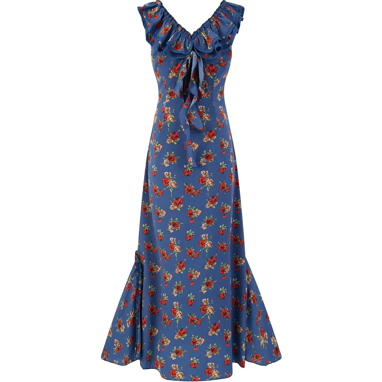 Vintage French-Style V-Neck Floral Dress for Women - Age-Reducing Blue Summer Dress, 2025 Collection