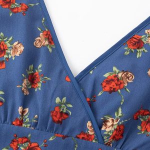 Vintage French-Style V-Neck Floral Dress for Women - Age-Reducing Blue Summer Dress, 2025 Collection