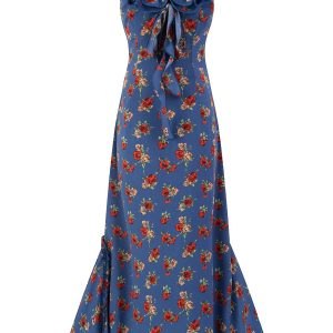 Vintage French-Style V-Neck Floral Dress for Women - Age-Reducing Blue Summer Dress, 2025 Collection