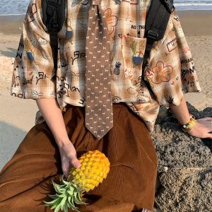 Vintage Graffiti Checkered Short Sleeve Shirt for Men and Women - Summer 90s Half Sleeve Top