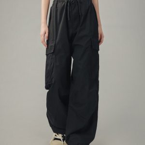 Vintage Gray Loose Fit Paratrooper Work Pants for Men and Women | Casual Floor-Length Niche Style Trousers