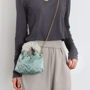 Vintage Green Mini Lace Handbag - Artistic Textured Crossbody Bag for Summer - Cute Niche Design