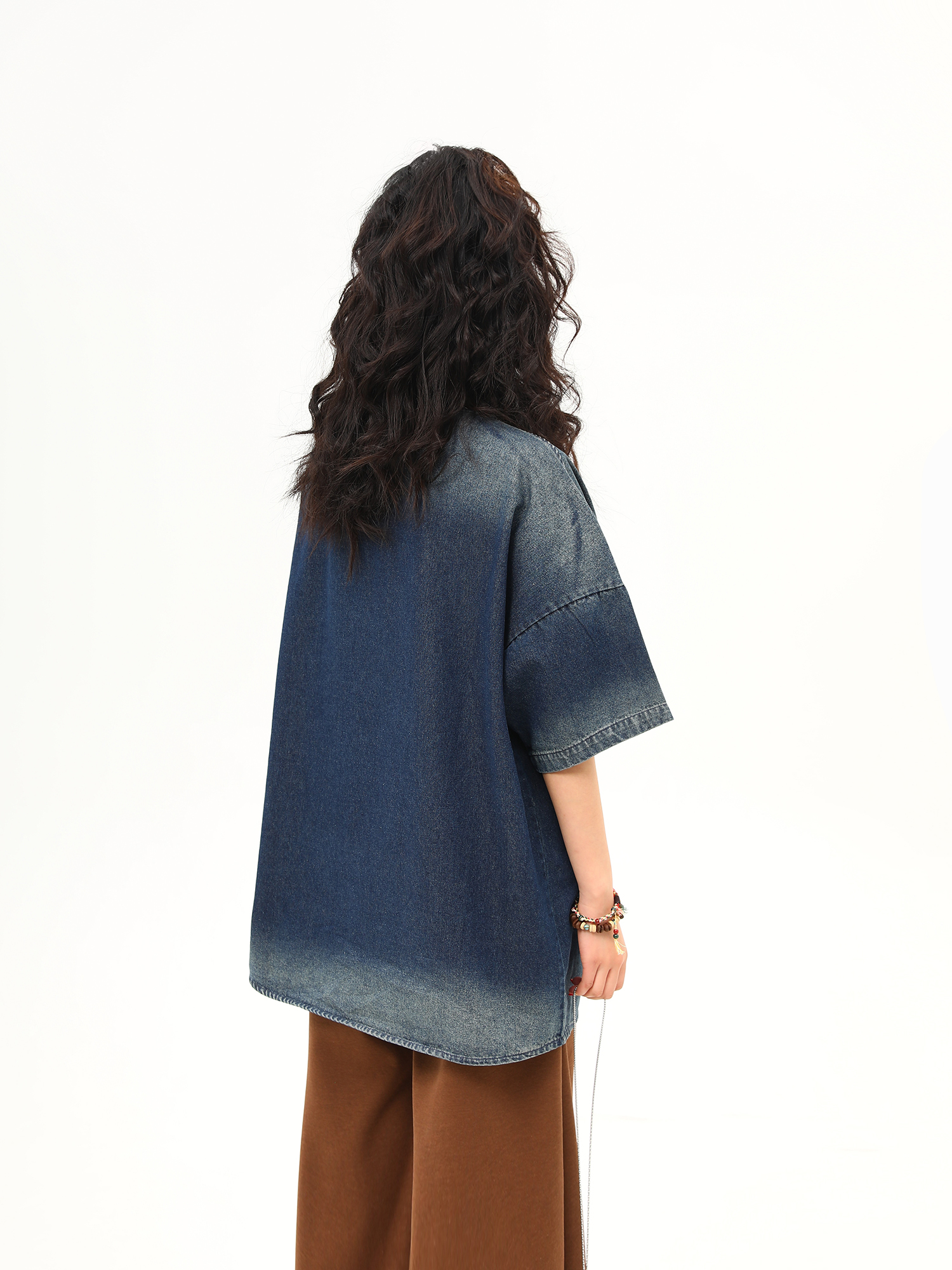 Vintage Heavyweight Washed Denim Short Sleeve T-Shirt for Women with Heavy Embroidery - Trendy Summer Style Vintage Heavyweight Washed Denim Short Sleeve T-Shirt for Women with Heavy Embroidery - Trendy Summer Style