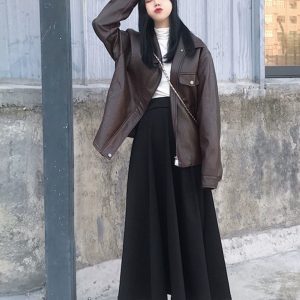 Vintage High-Waisted Black Flared Skirt for Women, Ankle-Length Slimming Design, Perfect for Spring and Summer 2025
