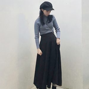 Vintage High-Waisted Black Flared Skirt for Women, Ankle-Length Slimming Design, Perfect for Spring and Summer 2025