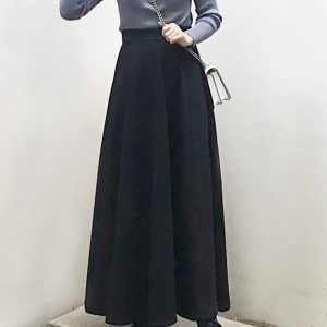 Vintage High-Waisted Black Flared Skirt for Women, Ankle-Length Slimming Design, Perfect for Spring and Summer 2025