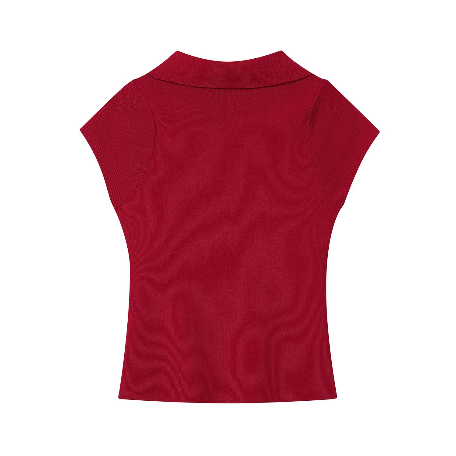 Vintage Hong Kong Style Red Knitted Short Sleeve Polo Shirt for Women - Summer Flutter Sleeve Top, Age-Reducing Fashion
