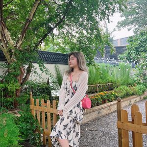 Vintage Ink Print Camisole Dress - High-Waisted Mid-Length Elegant Style - Gentle Temperament Fashion