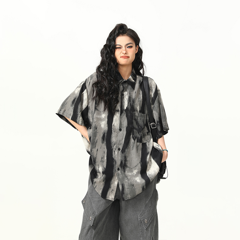 Vintage Ink Wash Tie-Dye Short Sleeve Shirt for Men and Women - Trendy Summer Streetwear, 90s Style Personality Tee