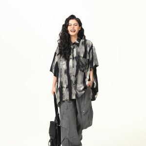 Vintage Ink Wash Tie-Dye Short Sleeve Shirt for Men and Women - Trendy Summer Streetwear, 90s Style Personality Tee