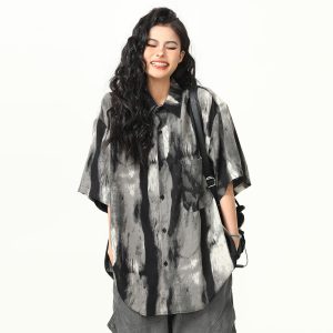 Vintage Ink Wash Tie-Dye Short Sleeve Shirt for Men and Women - Trendy Summer Streetwear, 90s Style Personality Tee