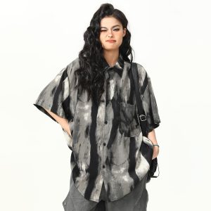 Vintage Ink Wash Tie-Dye Short Sleeve Shirt for Men and Women - Trendy Summer Streetwear, 90s Style Personality Tee