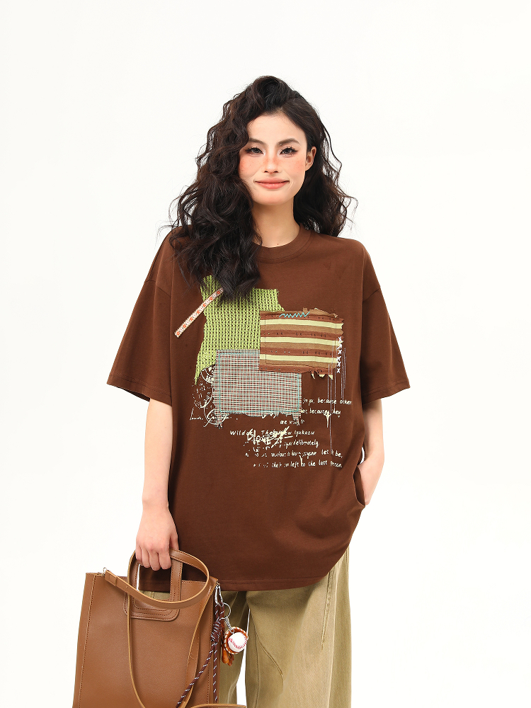 Vintage-Inspired American Patch Design Short Sleeve T-Shirt for Women - Trendy Summer Versatile Top Vintage-Inspired American Patch Design Short Sleeve T-Shirt for Women - Trendy Summer Versatile Top