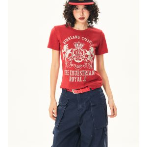 Vintage-Inspired American Printed Short Sleeve T-Shirt for Women - Summer Slim Fit Casual Top