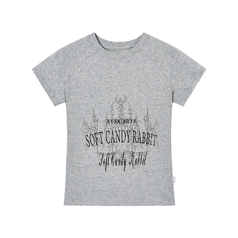 Vintage-Inspired Blue Gray Multicolor Printed Raglan Sleeve Slim Fit Short Sleeve Tee - Perfect for 90s and Y2K Style Fans