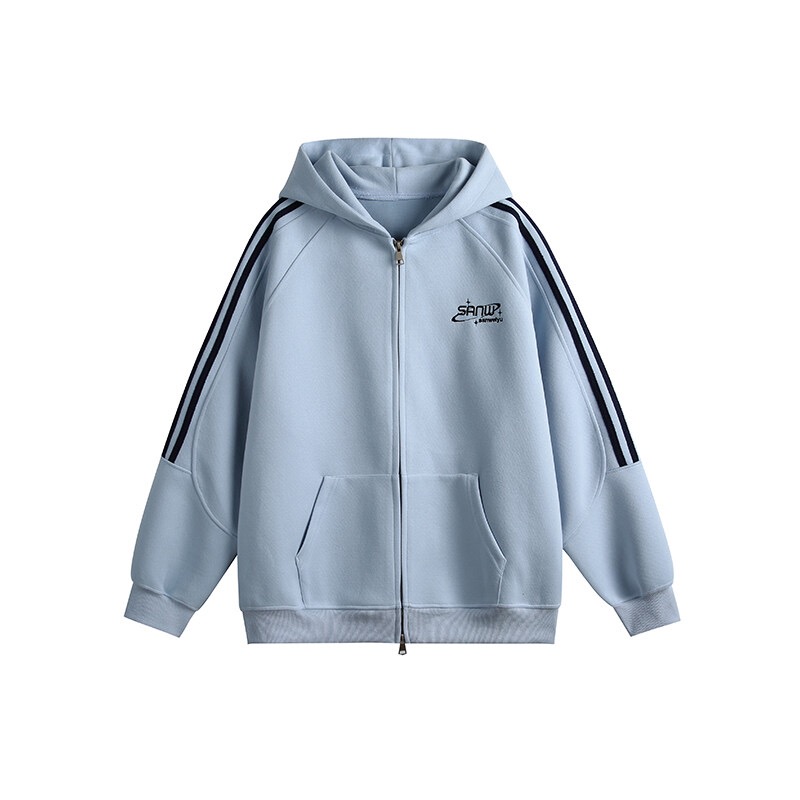 Vintage-Inspired Hooded Cardigan Sweatshirt for Couples - Unisex Loose Fit Zipper Jacket in Nostalgic Sports Style for Back to School