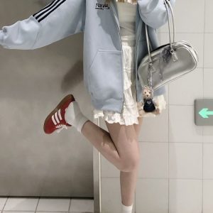 Vintage-Inspired Hooded Cardigan Sweatshirt for Couples - Unisex Loose Fit Zipper Jacket in Nostalgic Sports Style for Back to School