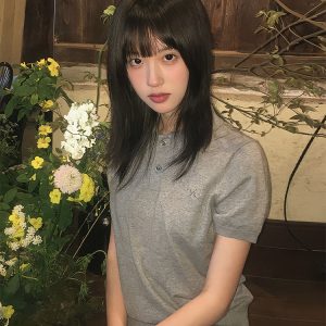 Vintage-Inspired Knitted Short Sleeve Polo Shirt for Women - Versatile Gray Summer Top, Slim Fit, Flattering Design