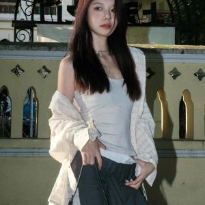 Vintage-Inspired Long Sleeve Drawstring Cardigan for Women - Textured Casual Top for Spring Fashion