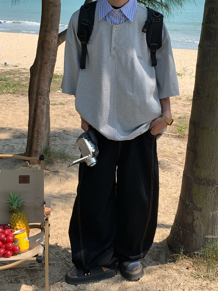 Vintage-Inspired Loose Fit Two-Piece Polo Shirt - Short Sleeve Unisex Summer Top for 2025, Perfect for Casual 90s Style Vintage-Inspired Loose Fit Two-Piece Polo Shirt - Short Sleeve Unisex Summer Top for 2025, Perfect for Casual 90s Style