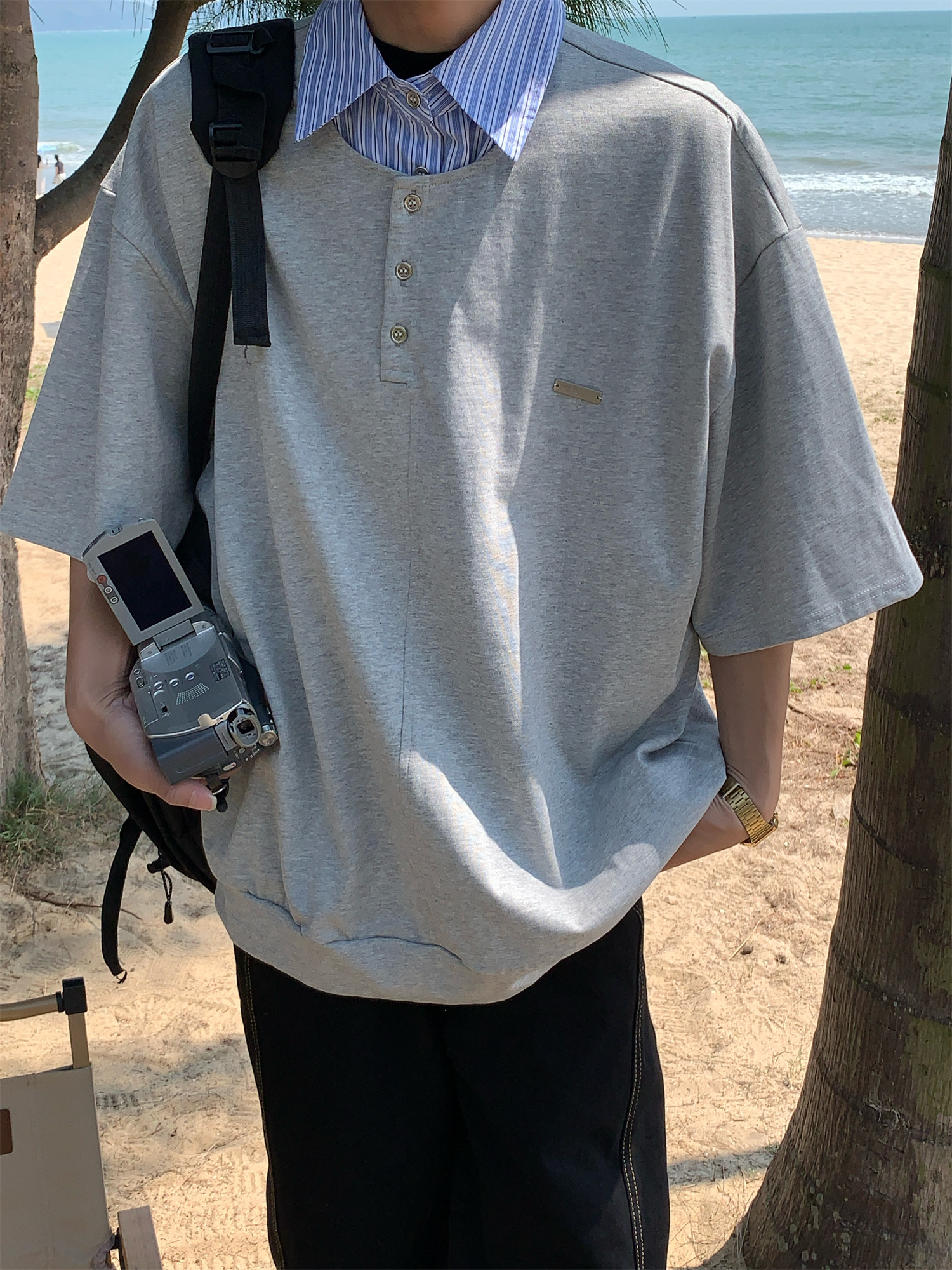 Vintage-Inspired Loose Fit Two-Piece Polo Shirt - Short Sleeve Unisex Summer Top for 2025, Perfect for Casual 90s Style Vintage-Inspired Loose Fit Two-Piece Polo Shirt - Short Sleeve Unisex Summer Top for 2025, Perfect for Casual 90s Style