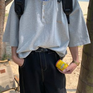 Vintage-Inspired Loose Fit Two-Piece Polo Shirt - Short Sleeve Unisex Summer Top for 2025, Perfect for Casual 90s Style