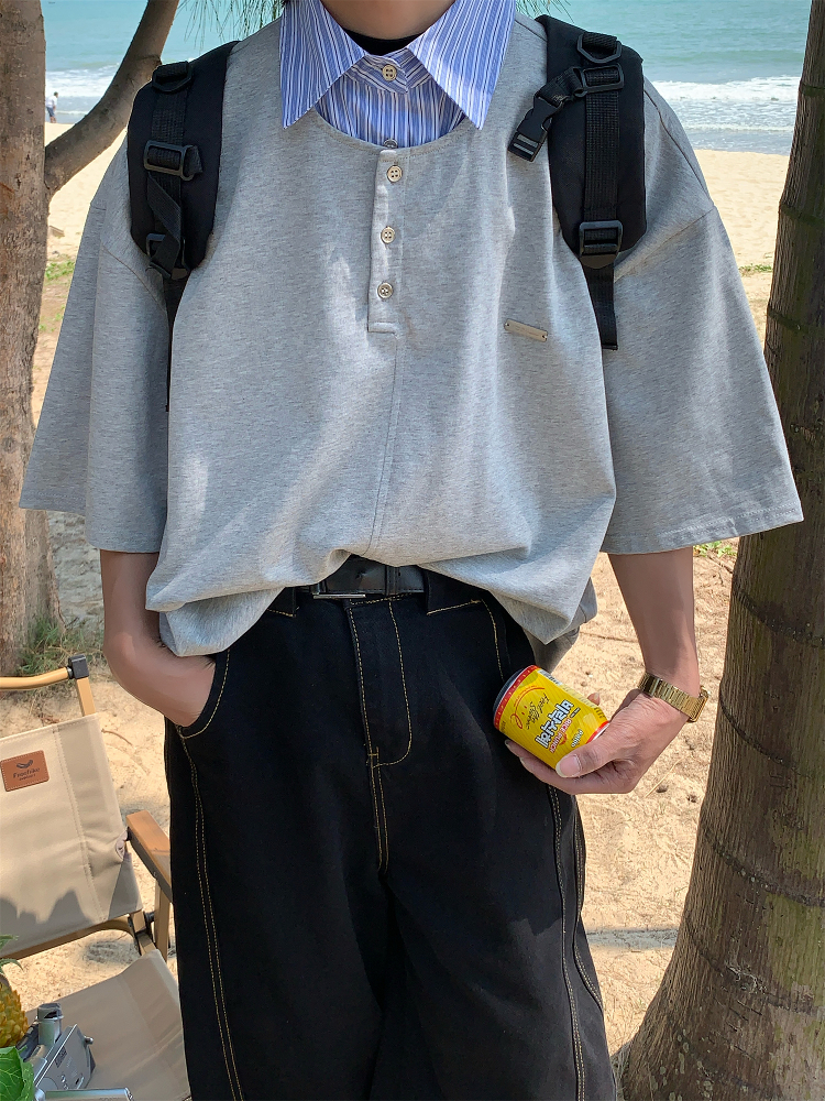 Vintage-Inspired Loose Fit Two-Piece Polo Shirt - Short Sleeve Unisex Summer Top for 2025, Perfect for Casual 90s Style Vintage-Inspired Loose Fit Two-Piece Polo Shirt - Short Sleeve Unisex Summer Top for 2025, Perfect for Casual 90s Style