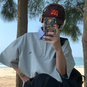 Vintage-Inspired Loose Fit Two-Piece Polo Shirt - Short Sleeve Unisex Summer Top for 2025, Perfect for Casual 90s Style