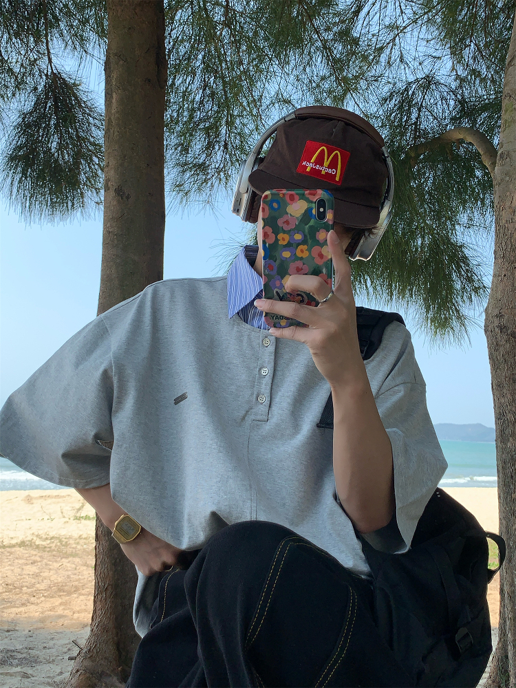 Vintage-Inspired Loose Fit Two-Piece Polo Shirt - Short Sleeve Unisex Summer Top for 2025, Perfect for Casual 90s Style Vintage-Inspired Loose Fit Two-Piece Polo Shirt - Short Sleeve Unisex Summer Top for 2025, Perfect for Casual 90s Style