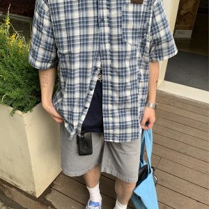 Vintage-Inspired Short Sleeve Plaid Casual Shirt for Men and Women - Loose Fit, Versatile Summer Shirt Jacket for Couples