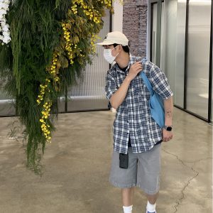 Vintage-Inspired Short Sleeve Plaid Casual Shirt for Men and Women - Loose Fit, Versatile Summer Shirt Jacket for Couples