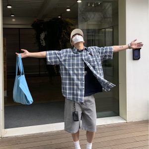 Vintage-Inspired Short Sleeve Plaid Casual Shirt for Men and Women - Loose Fit, Versatile Summer Shirt Jacket for Couples