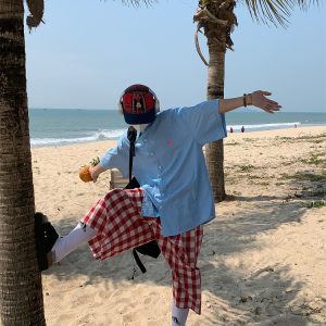 Vintage-Inspired Small Embroidery Vertical Striped Short Sleeve Shirt for Couples - Casual Summer Loose Fit Top