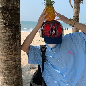 Vintage-Inspired Small Embroidery Vertical Striped Short Sleeve Shirt for Couples - Casual Summer Loose Fit Top