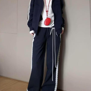 Vintage-Inspired Women's Lace Trim Wide-Leg Casual Pants - Draped Loose Straight Long Trousers for a Chic Retro Look