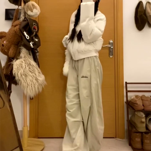 Vintage-Inspired Women's Loose Wide-Leg Work Pants, Pleated Curved Knife Jazz Dance Trousers with Drawstring, Floor-Length Casual Style