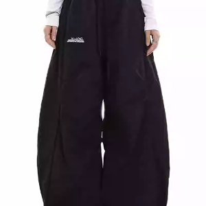 Vintage-Inspired Women's Loose Wide-Leg Work Pants, Pleated Curved Knife Jazz Dance Trousers with Drawstring, Floor-Length Casual Style