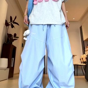 Vintage-Inspired Women's Wide-Leg Jazz Dance Pants, Loose Draped Striped Casual Sports Trousers for Summer Fashion