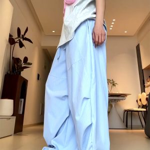 Vintage-Inspired Women's Wide-Leg Jazz Dance Pants, Loose Draped Striped Casual Sports Trousers for Summer Fashion