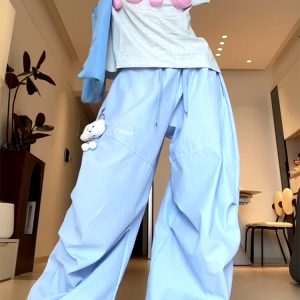 Vintage-Inspired Women's Wide-Leg Jazz Dance Pants, Loose Draped Striped Casual Sports Trousers for Summer Fashion