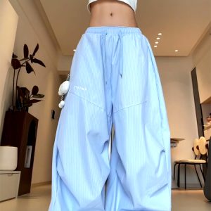 Vintage-Inspired Women's Wide-Leg Jazz Dance Pants, Loose Draped Striped Casual Sports Trousers for Summer Fashion