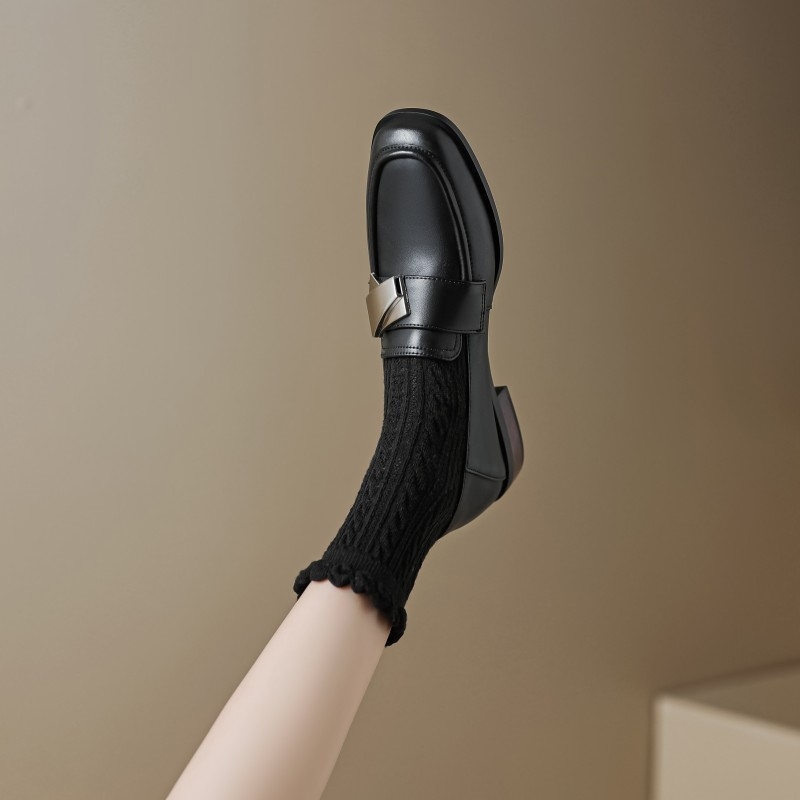 Vintage Italian Chunky-Heeled Square-Toe Slip-On Loafers for Women - Retro Style Footwear