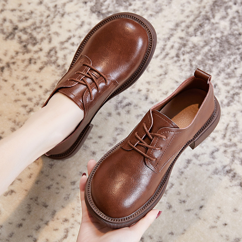 Vintage Italian-Style Soft-Soled Leather Shoes for Women - Comfortable 3.5 cm Low Heels for Everyday Wear
