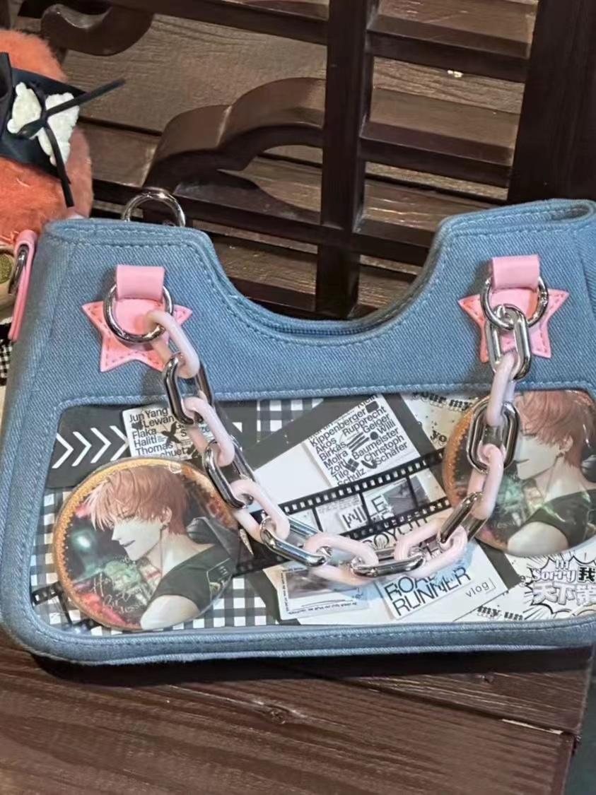 Vintage Japanese Style Denim Shoulder Crossbody Bag for Women - Trendy Spicy Girl Design, Small Food Quantity Handbag Vintage Japanese Style Denim Shoulder Crossbody Bag for Women - Trendy Spicy Girl Design, Small Food Quantity Handbag