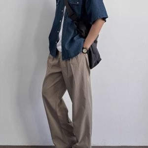 Vintage Japanese-Style Distressed Denim Short Sleeve Shirt for Men & Women, Summer Loose Fit, Double Pocket Workwear Trend